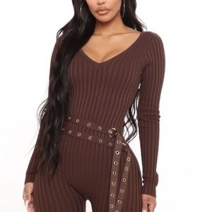 Brown Knit Jumpsuit